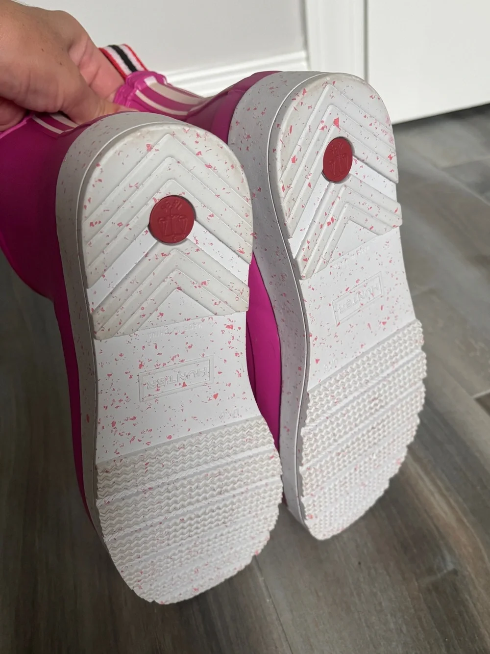 Hunter Pink Short Rain Boots with White Soles